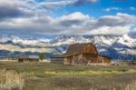 Old Wooden Barn In Wyoming Stock Photo