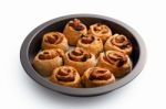 Cinnamon Rolls In Baking Tray Stock Photo