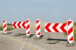 Closed Road With Signs Stock Photo