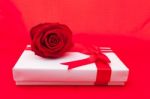 Valentines Gift Box With A Red Bow On Red Background Image Of Va Stock Photo