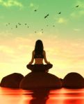 3d Illustration Of Silhouette Woman Doing Meditation Yoga Stock Photo