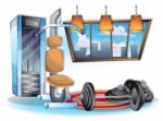 Cartoon  Illustration Interior Fitness Room With Separated Layers Stock Photo