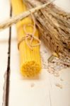 Organic Raw Italian Pasta And Durum Wheat Stock Photo