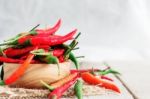 Fresh Chilli On Wooden Stock Photo