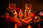 Glasses Of Champagne And New Year Decorations Stock Photo