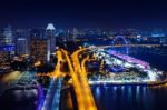 Singapore Cityscape At Night Stock Photo