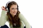 Smiling Woman Listening To Music Stock Photo