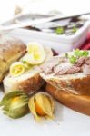 Goose Liver And Sauternes Pate With Physalis, Sliced Bread And B Stock Photo