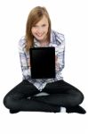 Teen Girl Showing A Brand New Tablet Device To You Stock Photo