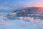 White Snowflakes In Christmas Sky Stock Photo