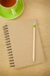 Recycle Notebook And Wooden Pencil Stock Photo