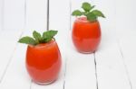 Fresh Tropical Papaya Juice Isolated On A White Background Stock Photo