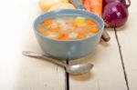 Traditional Italian Minestrone Soup Stock Photo