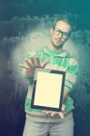 Good Looking Smart Nerd Man With Tablet Computer Stock Photo