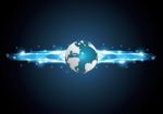 Technology Abstract World Globe Stripe Background With Copy-spac Stock Photo