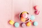 Macarons On Wood Table, Vintage Style Stock Photo