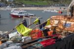 Boats In The Harbour At Lyme Regis Stock Photo