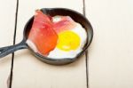 Egg Sunny Side Up With Italian Speck Ham Stock Photo