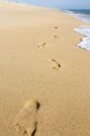 Footprints On The Shoreline Stock Photo