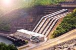 Clean Energy By Hydropower Plant From Downstream Water Stock Photo