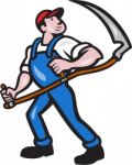 Farmer Worker Holding Scythe Cartoon Stock Photo