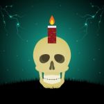 Halloween Evil Face Light Candle Skull Graveyard Background Stock Photo