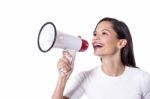 Woman Announcing Something Stock Photo