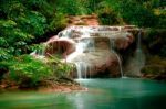 Erawan Waterfall In Thailand In Deep Forest Stock Photo