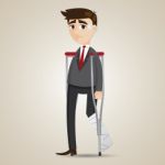 Cartoon Broken Leg Businessman With Crutch Stock Photo