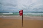 No Swimming Here Sign At The Beach Stock Photo