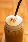 Iced Caffe Mocha With Milk Foam Stock Photo