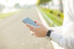 Close Up Businessman Using Digital Tablet Stock Photo