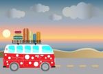  Passenger Van Car With Seascape Background Stock Photo