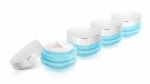 Many Blue Triangle Cosmetic Jar On White Background Stock Photo