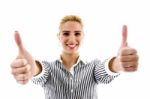 Smiling Female With Thumbs Up Stock Photo