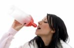 Portrait Of Woman Drinking Water Stock Photo