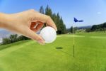 Hand Holding Golf Ball Stock Photo