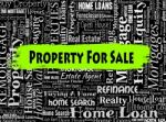 Property For Sale Indicates On Market And Display Stock Photo