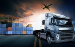 Container Truck ,ship In Port And Freight Cargo Plane In Transport And Import-export Commercial Logistic ,shipping Business Industry Stock Photo