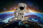 Astronaut In Galaxy. Elements Of This Image Furnished By Nasa Stock Photo