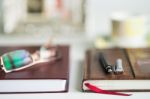 Office Desk Blurred Background Stock Photo