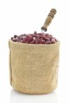 Kidney Beans In Sacks Fodder On White Background Stock Photo