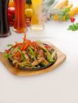 Original Fajita Sizzling Hot  On Iron Plate Stock Photo