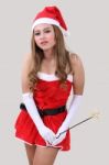 Woman Santa Claus Stock Photo