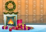 Cartoon  Illustration Interior Christmas Room With Separated Layers Stock Photo