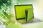 Laptop With File Folder Stock Photo