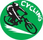 Cyclist Riding Bicycle Cycling Circle Woodcut Stock Photo