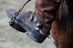 Cowboy Boot With Spur And Horse Stock Photo