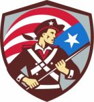 American Patriot Holding Brandish Usa Flag Crest Retro Stock Photo