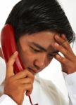 Busy Worker On Telephone Stock Photo